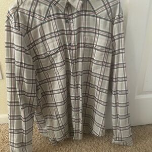 Lucky Brand Men's Gray and Blue Plaid Shirt